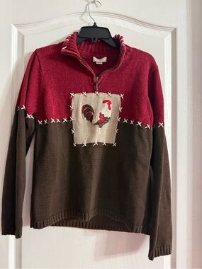 Christopher & Banks Quarter Zip Colorblock Rooster Sweater Sz M. SP-40